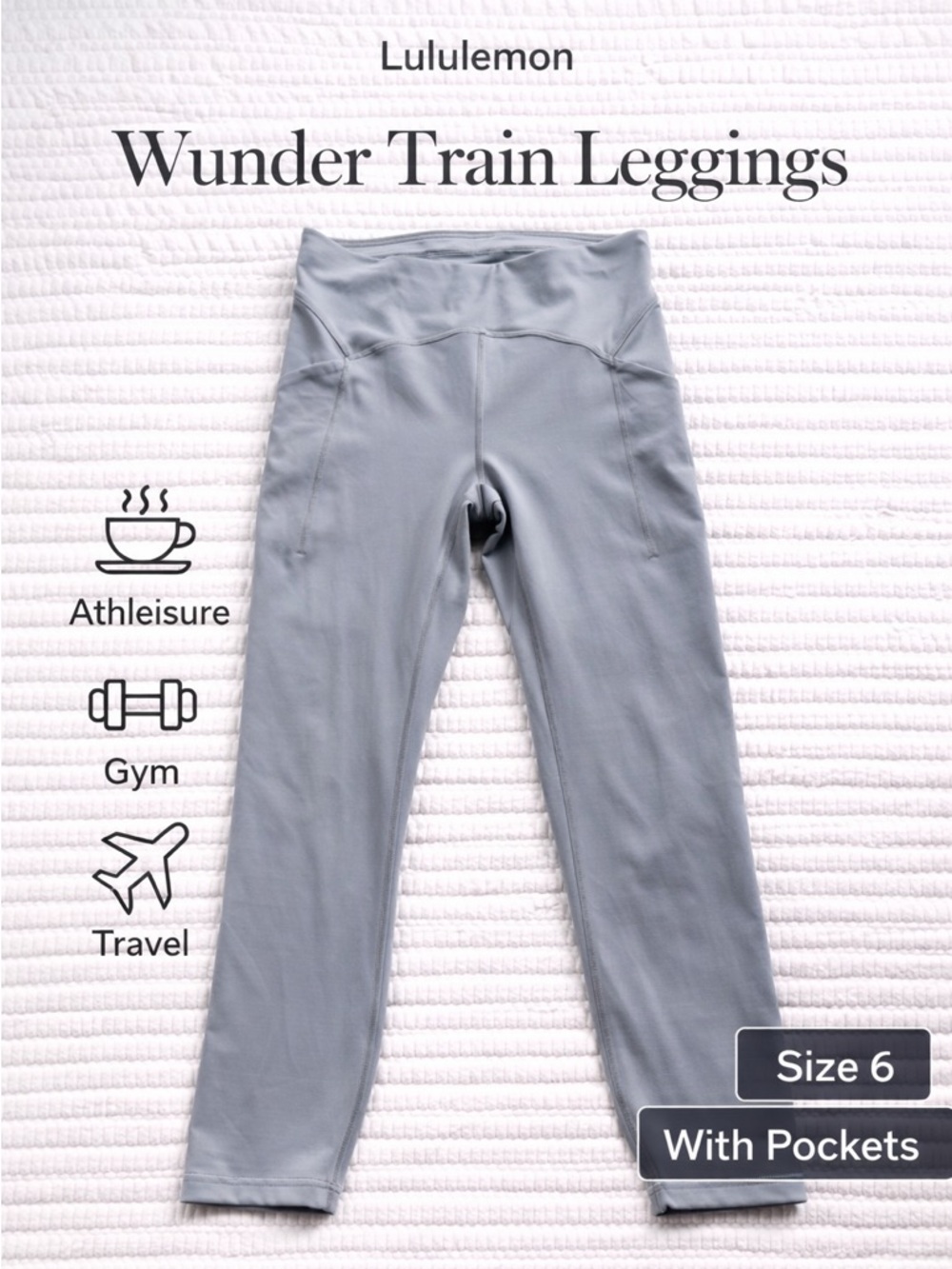 Lululemon Wunder Train HR Leggings Pockets Gray Sz 6 High Rise